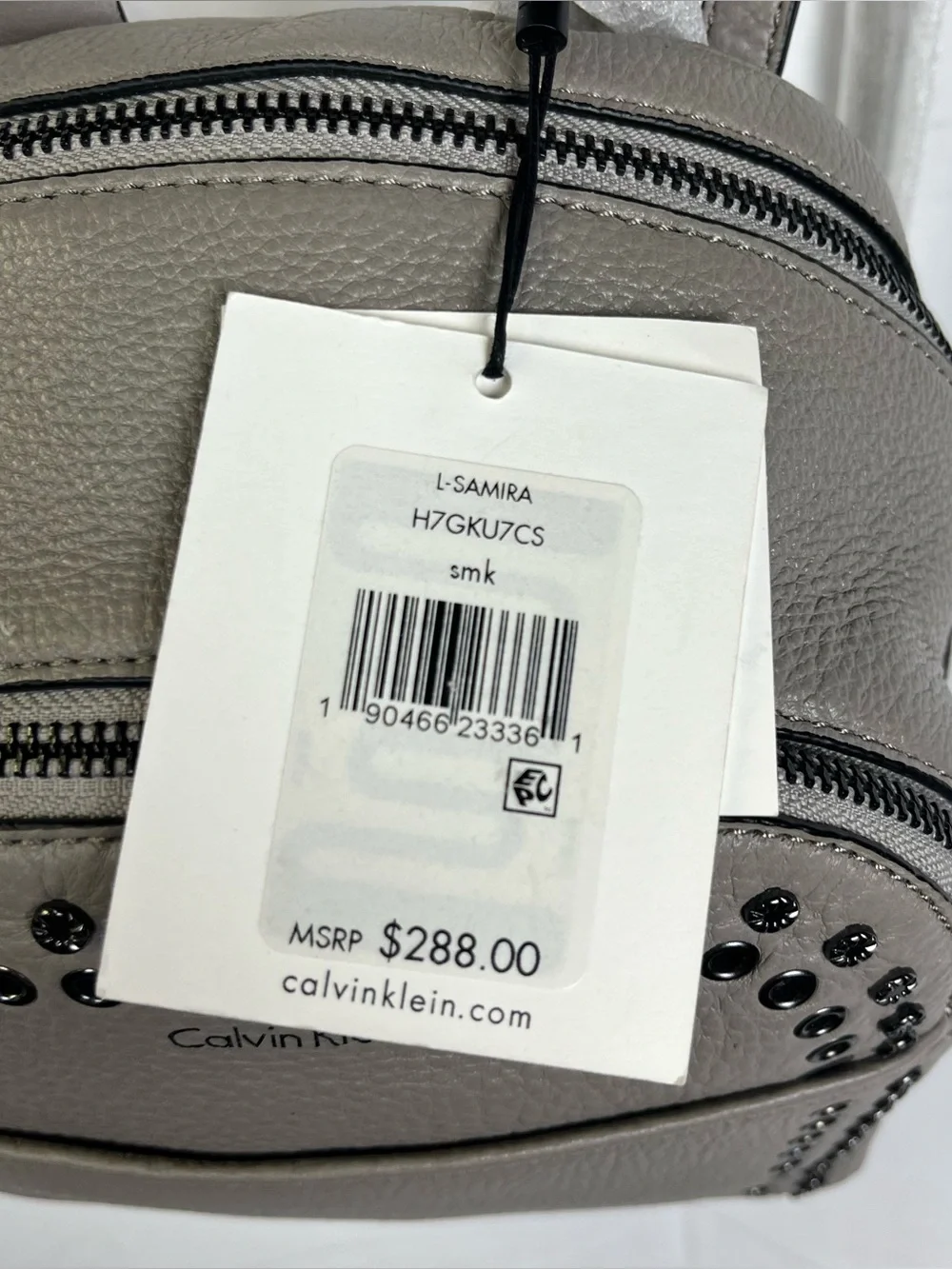 SMALL CALVIN KLEIN LIGHT GRAY GENUINE LEATHER BACKPACK ADJUSTABLE STRAPS NEW